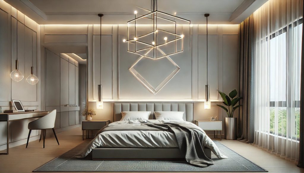 Bedroom With Elegant Minimalist Chandeliers - 02