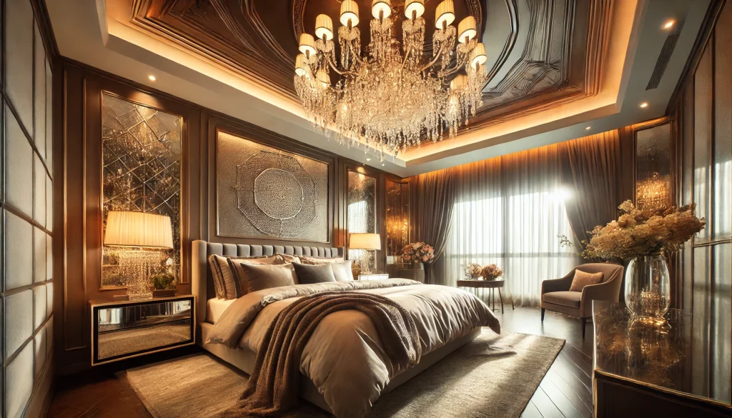 Bedroom With Glamorous Crystal Chandeliers - 03