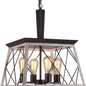 Farmhouse Vintage Chandelier with Oak and Wrought Iron 1