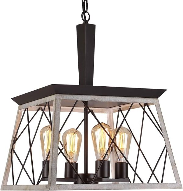 Farmhouse Vintage Chandelier with Oak and Wrought Iron 1