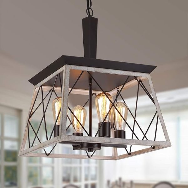 Farmhouse Vintage Chandelier with Oak and Wrought Iron 2