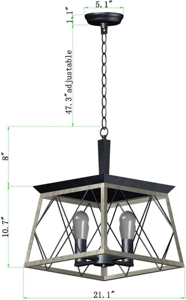 Farmhouse Vintage Chandelier with Oak and Wrought Iron 3