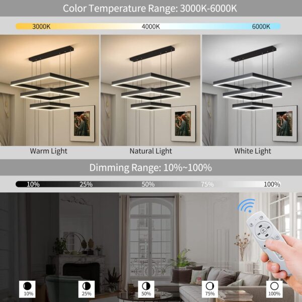 Sleek Dimmable LED Chandelier Light Fixture dimming range